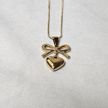 Gold Bow Heart Pendant